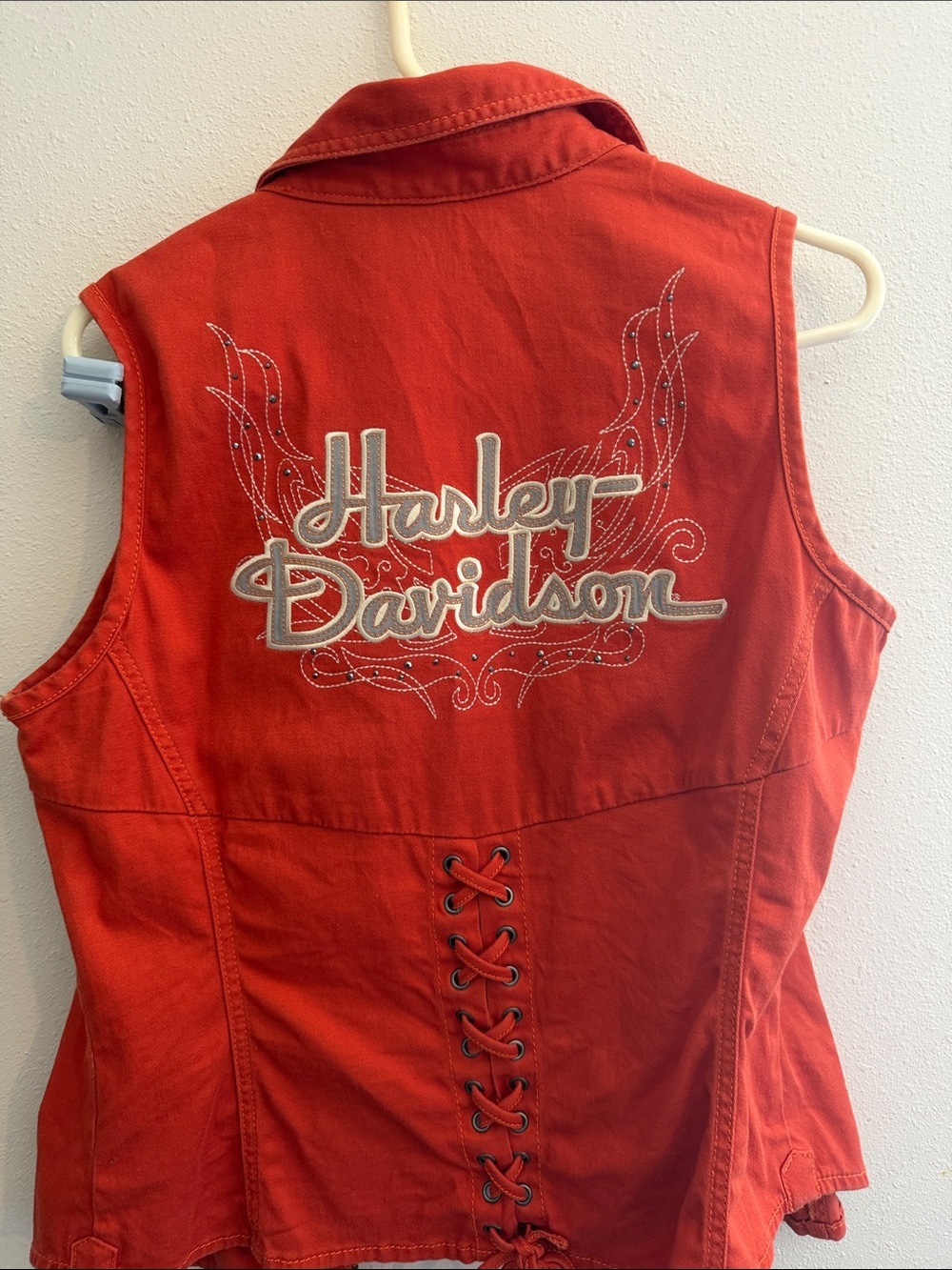 Harley-Davidson Orange Lace-Up Embroidered Vest